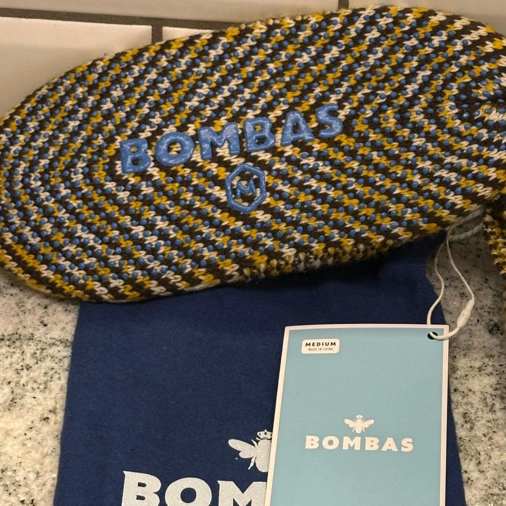 Bombas‎ Kids The Gripper Slipper Chevron Knit Yellow Brown White Medium NWT